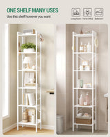 Hzuaneri Bookshelf, Book Shelf, Industrial Bookcase with 2 Hooks, Coner Shelf Storage Organizer for Home Office, Living Room, Bedroom, Kitchen, 6-Tier White BC10713W Hzuaneri