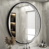 FTOTI 28 Inch LED Black Frame Round Mirror,Round Bathroom Mirror with Light,Anti-Fog & Dimmable Touch Switch, Waterproof IP54,90+ CRI FTOTI