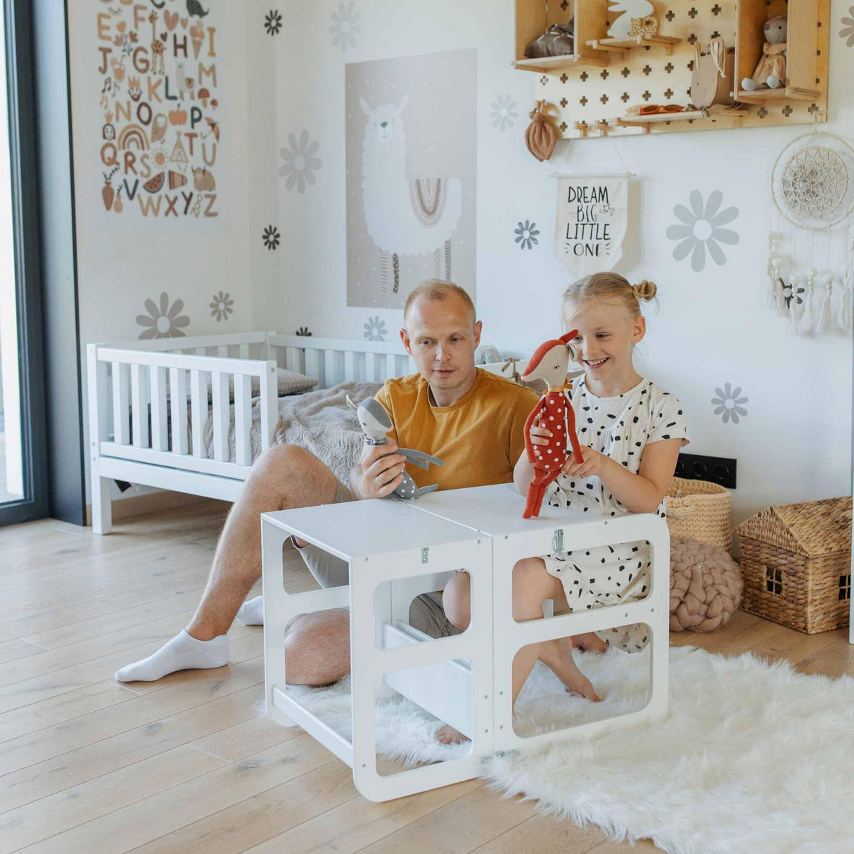 2-in-1 Kitchen tower, Transformable kitchen tower, Kitchen step stool, Weaning table and chair, Kids table and chair Sweet Home From Wood