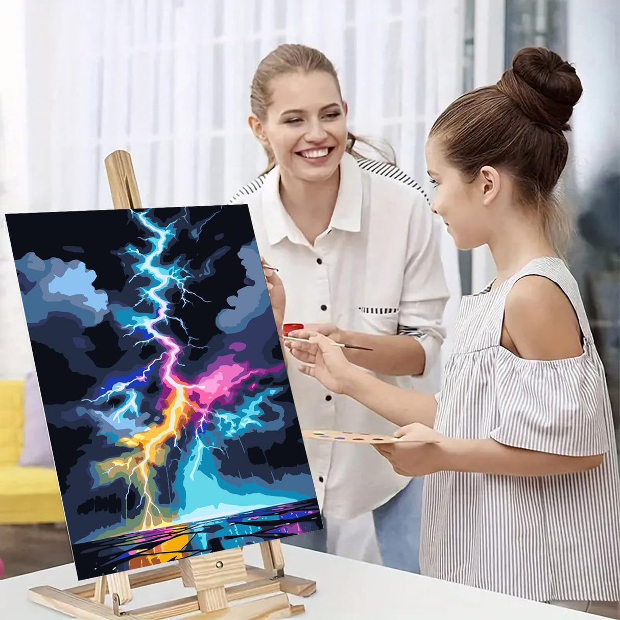 Easy Paint by Numbers Kit for Adults Beginner, Lightning Adult Paint by Number Kits on Canvas, DIY Painting Acrylic Oil for Home Wall Decor 16 x 20 in BYGFHLYW