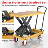 ZKH Hydraulic Lift Cart, 2200lb Capacity, 38" Max Lifting Height, Single Scissors Lift Table with Locking Wheels and Overload Bar for Safe Operations, Ideal for Material Handling and Freight Lifting ZKH