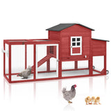 Magazoopet 79" L Chicken Coop with Run, Mobile Chicken Hen House with Nesting Boxes, Wheels, Outdoor Indoor Rabbit Hutch, Poultry Cage for Chickens Ducks Bunny with Removable Tray, Ramp (Red) Magazoopet