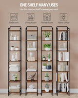 Hzuaneri Bookcase Bookshelf, Narrow Book Shelf, Industrial Corner Shelf Storage Organizer, Slim Shelving Unit for Home Office, Living Room, Bedroom, Kitchen, 7-Tier Rustic Brown and Black BC24701B Hzuaneri