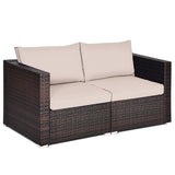 Tangkula Wicker Loveseat 2 Piece, Patio Furniture Couch with Removable Cushions, Rattan Loveseat Sofa for Balcony, Deck, Garden and Poolside Tangkula