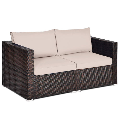 Tangkula Wicker Loveseat 2 Piece, Patio Furniture Couch with Removable Cushions, Rattan Loveseat Sofa for Balcony, Deck, Garden and Poolside Tangkula