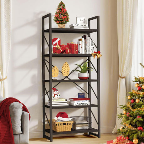 YITAHOME 5 Tiers Bookshelf, Artsy Modern Bookcase, Book Rack, Storage Rack Shelves Books Holder Organizer for Books/Movies in Living Room/Home/Office - Black YITAHOME