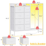HIGDBFE Dresser with Hanging Rack, 8-Drawer Dresser for Bedroom with Charging Station & LED Lights, White Kids Dresser with Clothes Rack&Shoe Rack, Chest of Fabric Drawers for Bedroom, White HIGDBFE