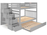 Bedz King Stairway Bunk Beds Full over Full with 4 Drawers in the Steps and a Full Trundle, Gray Bedz King