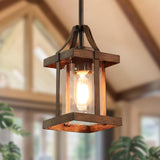LOG BARN Pendant Lights Kitchen Island, Farmhouse Kitchen Pendant Lighting Over Island with Clear Glass, Rustic Faux Wood Pendant Light Fixtures, 5.5'' x 10.3'' LOG BARN