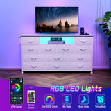 LIVEHOM Dresser TV Stand with Power Outlet & LED for 45'' TV, Long Dresser for Bedroom with 12 Drawers, Wide Console Table for Storage in Closet, Living Room, Entryway, Wood Top LIVEHOM