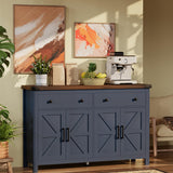 VVFLU Buffet Cabinet with Storage Farmhouse with 4 Doors and 2 Drawers, 55'' Large Kitchen Storage Cabinet Blue Wood Coffee Bar Buffet Sideboard for Kitchen, Dining Room, Living Room VVFLU