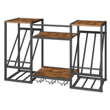 HOOBRO Wall Mounted Wine Rack, 3-Tier Wall Wine Rack, Floating Shelf with Wine Glass and Bottle Holders, Display Storage Shelf, for Dining Room, Kitchen, Living Room, Rustic Brown and Black BF23BJ01 HOOBRO