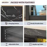 BREEZEHEAT 58 inch TV Stand with 18" Fireplace Inserts-Led Entertainment Center for TVs Up to 65"-TV Console for Living Room with Glass Shelves, LED Lights and Power Outlets (Black) BREEZEHEAT