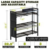 NattyDot Large Power Tool Organizer Cart with Charging Station 8 Drill Holder Garage Storage Standing Heavy Duty and Stability Storage Rack Utility Tool Shelf (Black) NattyDot
