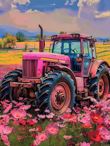 UPABLUNSO The Pink Tractor in The Field of Flowers Diamond Painting Kit Handmade Hobbyist Tractor Diamond Painting 5D Round Diamond Cross Stitch Crafts Wall Decoration Gifts 12x16 inch UPABLUNSO