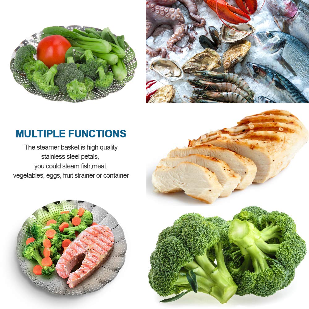 Vegetable Steamer Basket, Premium Stainless Steel Veggie Steamer Basket - Folding Expandable Steamers to Fits Various Size Pot Small by SAYFINE (5.4" to 9.2") SAYFINE