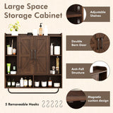 RUSTOWN Rustic Wood Wall Bathroom Cabinet, Farmhouse Medicine Cabinet Wall Mounted, Space Saving Wall Storage Cabinet with 2 Barn Door, 3-Tier Adjustable Shelves and Towel Bar(Dark Walnut) RUSTOWN