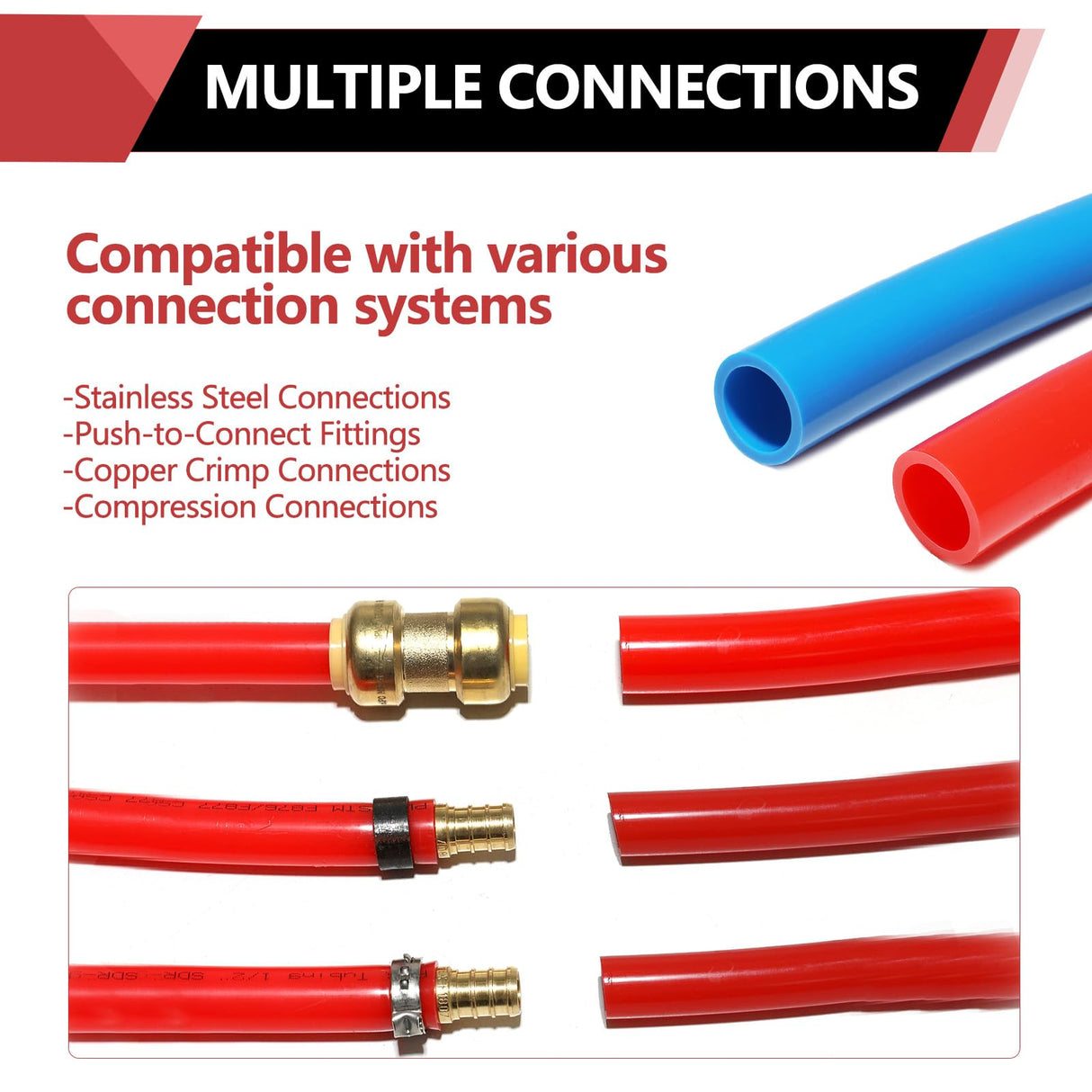 EFIELD 1/2 inch 2 x100 ft Pex-b Pipe/Tubing,NSF Certified for Potable Water, Hot/Cold Water, Blue & Red 200 ft Length for Plumbing and Heating Applications, with Pipe Cutter EFIELD