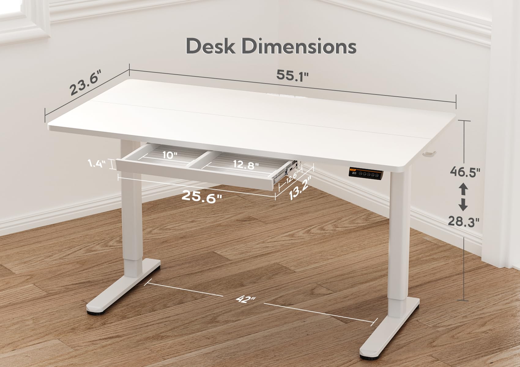 Claiks Standing Desk with Drawers, Stand Up Electric Standing Desk Adjustable Height, Sit Stand Desk Computer Workstation, 55 Inch, White - WoodArtSupply