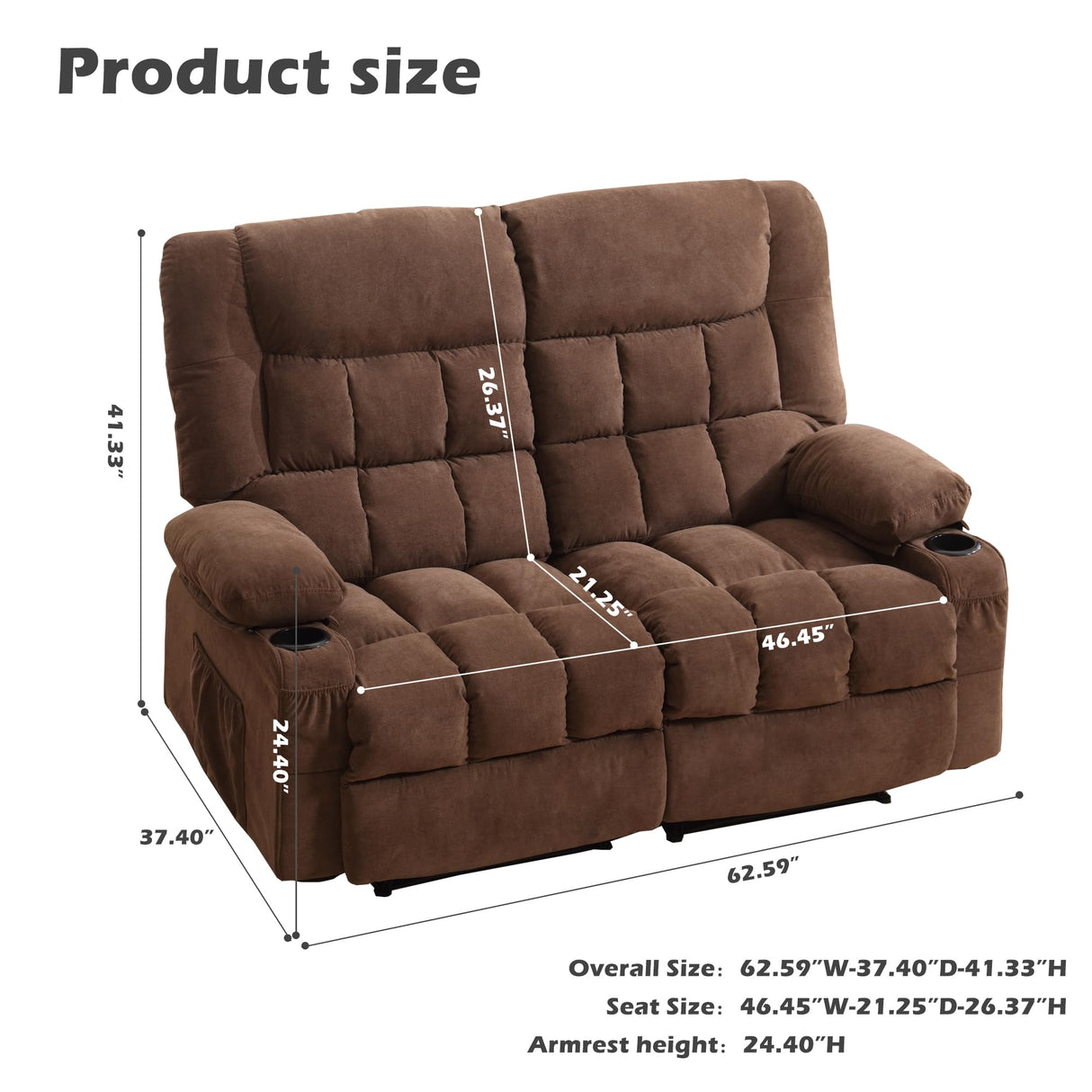 BOSMILLER Reclining Loveseat with Cup Holders for Living Room 2 Seat Manual Loveseat Recliner with Side Pocket BOSMILLER