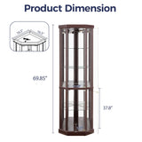 Trygoal Lighted 3-Side Glass Display Curio Cabinet, Corner China Cabinet with Tempered Glass Doors, Wooden Display Case with Light Bulb for Living Room, Dark Cherry Trygoal