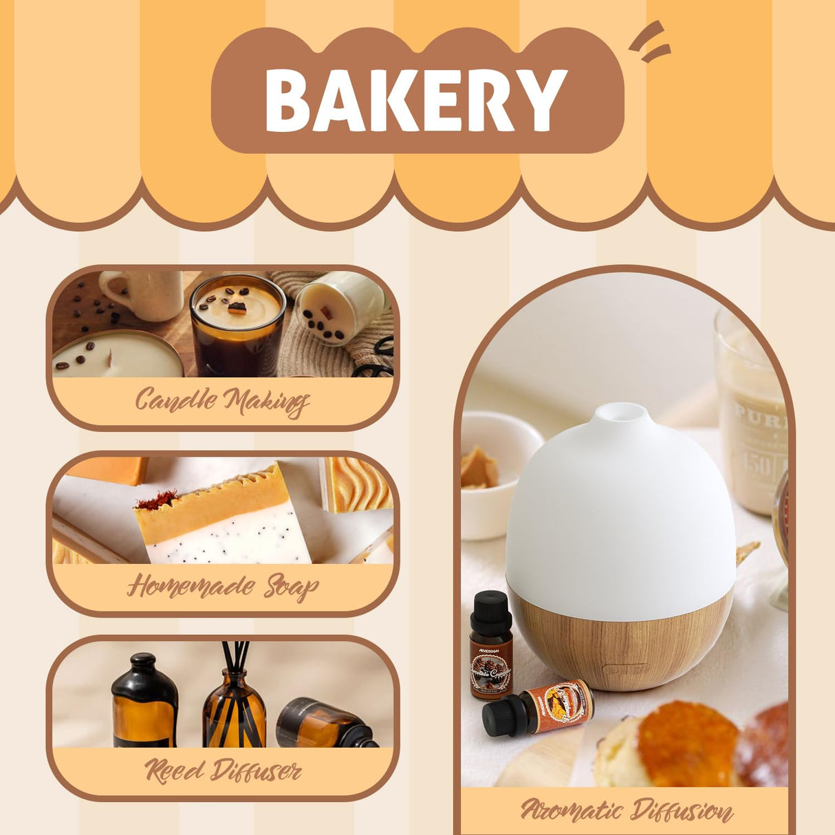 Bakery Fragrance Oils Set, ARVIDSSON Bakery Dessert Essential Oils for Candle Making, Pumpkin Pie, Snickerdoodle, Gingerbread, Creamy Vanilla and More, Cozy Fall Essential Oils for Diffuser ARVIDSSON