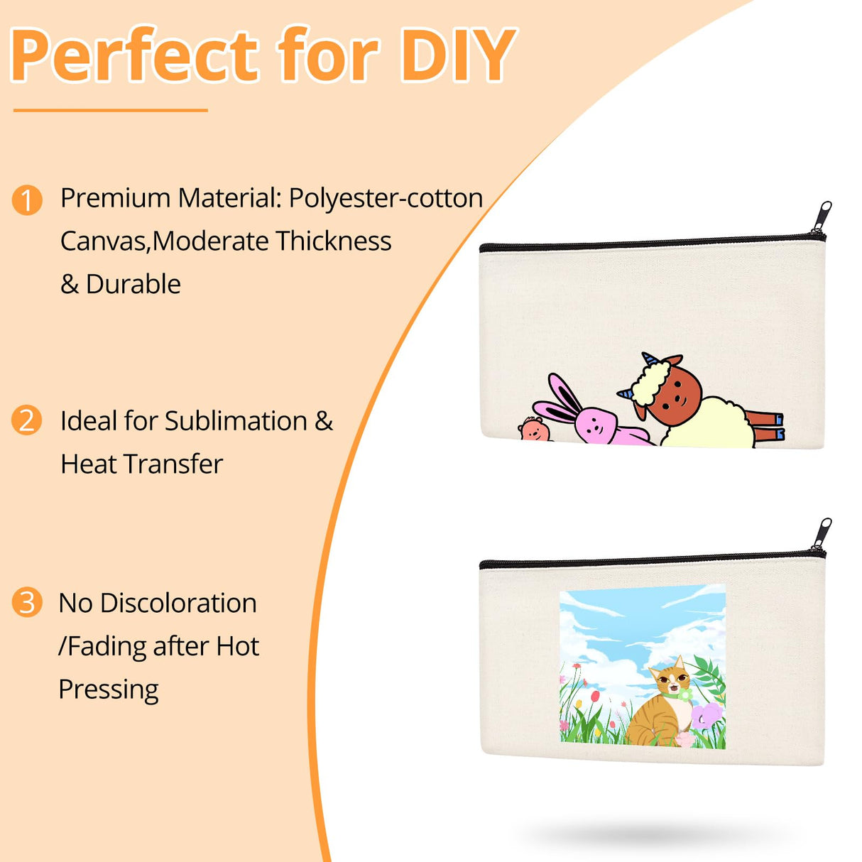 HTVRONT Blank Canvas Makeup Bags 20 Pack, Sublimation Blanks Cosmetic Bags, DIY Heat Transfer Canvas Pen Case Pencil Bags, Beige Multi-Purpose Travel Toiletry Zipper Bags (20pcs 8.3 × 5 Inch) HTVRONT