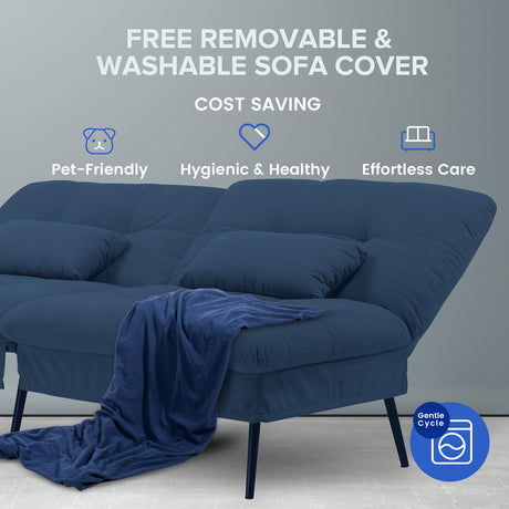 COMHOMA Convertible Sofa Bed,68″Fabric Couch with Adjustable Backrest,Loveseat Recliner Sleeper Living Room Furniture futon Set,Blue COMHOMA