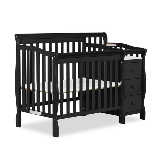 Dream On Me Jayden 4-in-1 Mini Convertible Crib And Changer in Black, Greenguard Gold Certified, Non-Toxic Finish, New Zealand Pinewood, 1" Mattress Pad