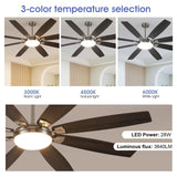 MADSHNE 72 Inch Large Ceiling Fans with Lights and Remote, Outdoor Ceiling Fan with Lights for Patio, Industrial Commercial Ceiling Fan with 6-Speed Reversible DC Motor, 3 CCT,Sand Nickel MADSHNE
