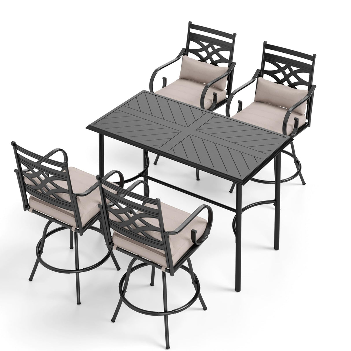 MFSTUDIO 36.2” Patio Counter Height Bar Table, with Rectangular Heavy Duty Metal Table Top for 4, All Weather Resistant Outdoor Table, Black MFSTUDIO