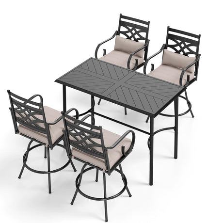 MFSTUDIO 36.2” Patio Counter Height Bar Table, with Rectangular Heavy Duty Metal Table Top for 4, All Weather Resistant Outdoor Table, Black MFSTUDIO