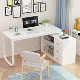 Homsee Home Office Computer Desk Corner Desk with 3 Drawers and 2 Shelves, 55 Inch Large L-Shaped Study Writing Table with Storage Cabinet - White Homsee