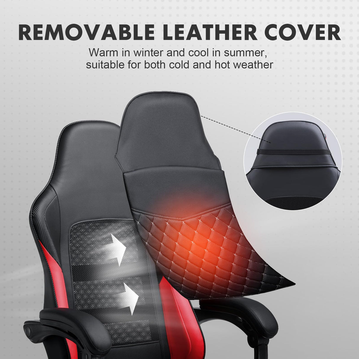 GTPLAYER Gaming Chair, High Back Leather Computer Gaming Chair with Footrest, Ergonomic Height Adjustable Office Chair with Removable Cover and Lumbar Support for Gaming and Work (Red) GTPLAYER