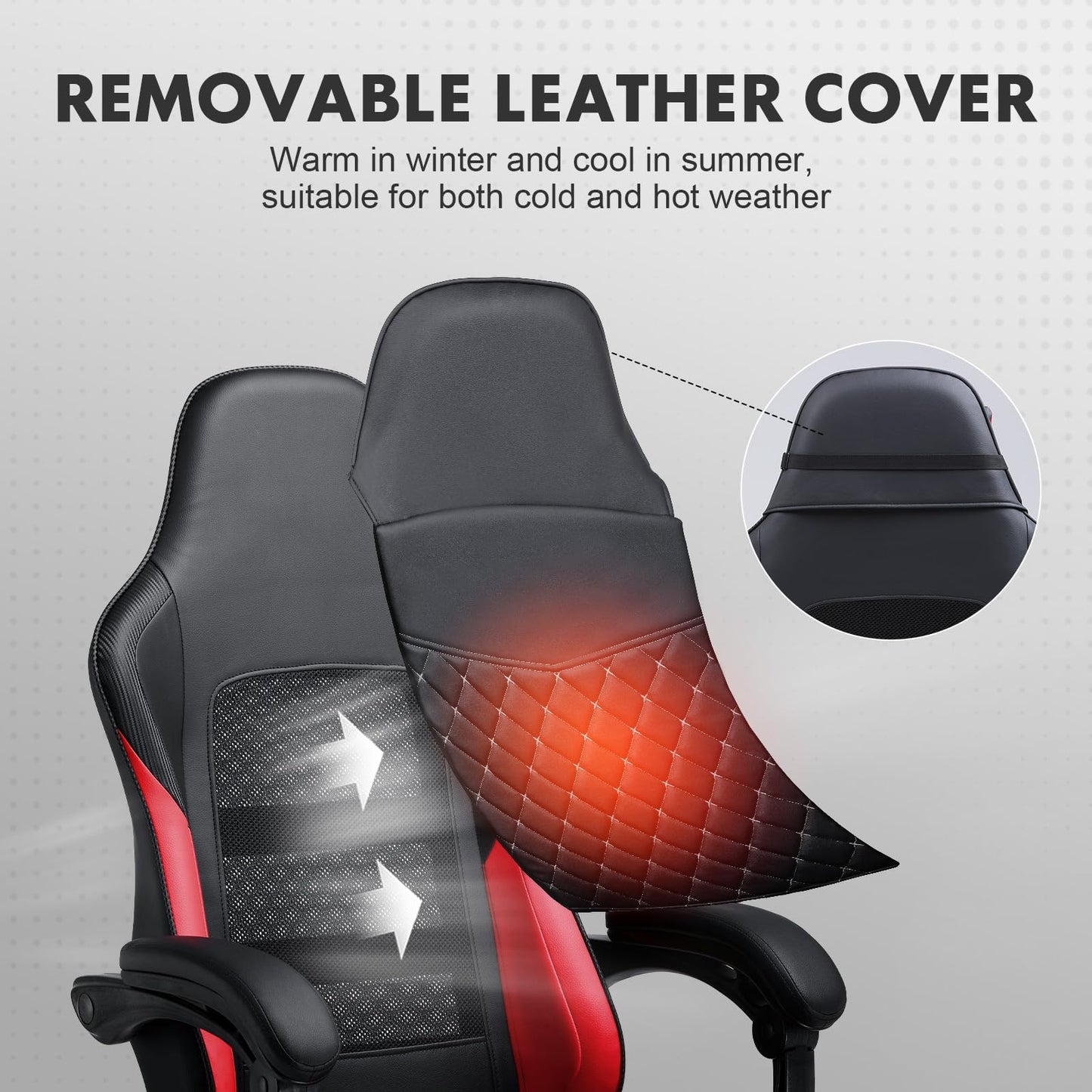 GTPLAYER Gaming Chair, High Back Leather Computer Gaming Chair with Footrest, Ergonomic Height Adjustable Office Chair with Removable Cover and Lumbar Support for Gaming and Work (Red)