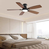 NKPU 52inch Ceiling Fans with Lights, Low Profile Ceiling Fan with Light and Remote/APP Control, DC Reversible Motor, Noiseless, Flush Mount, Brown Ceiling Fan for Bedroom Indoor/Outdoor Use NKPU