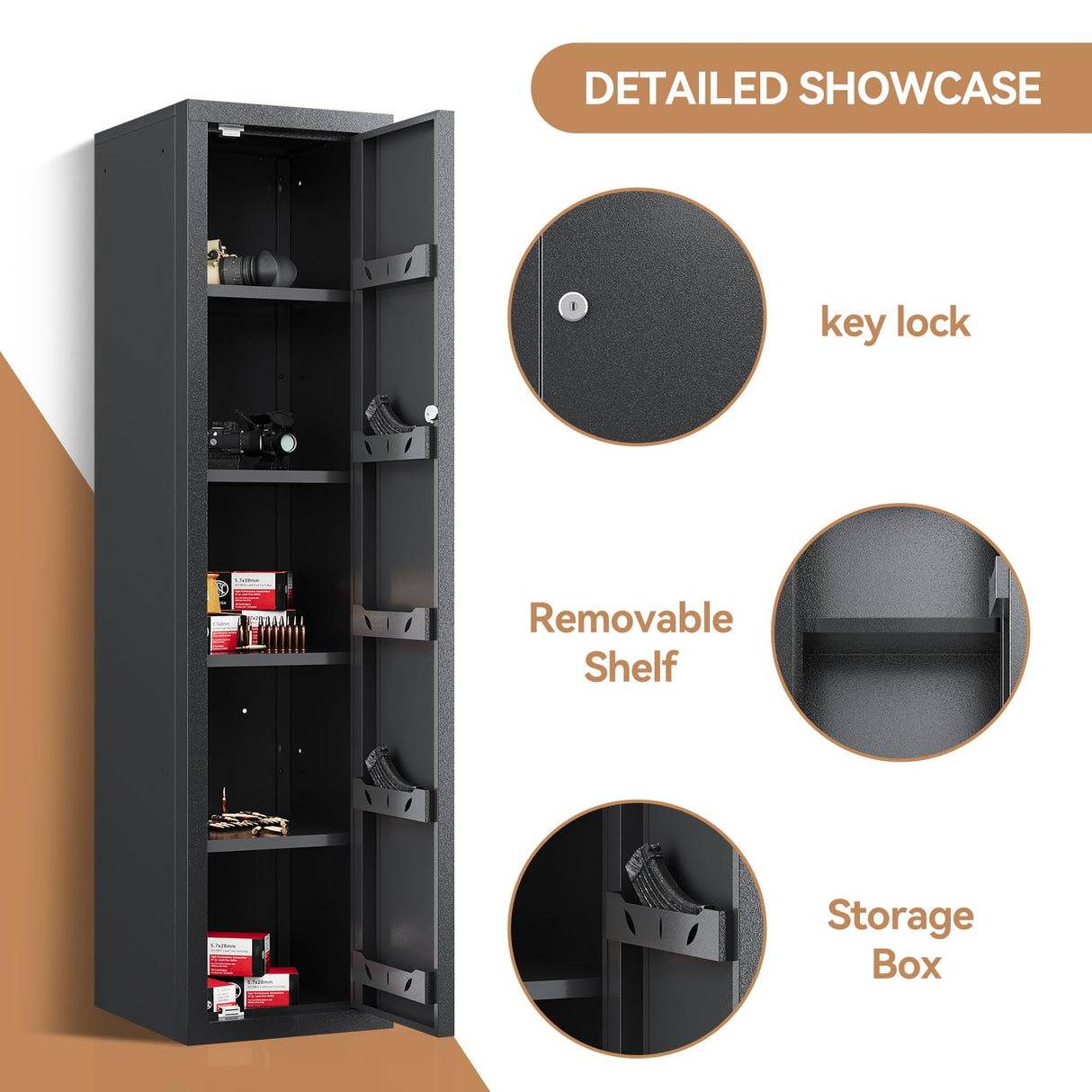 KAER Gun Safe, 59-Inch Tall Gun Cabinet, Home Safe, Large Safe for Home Use, Quick Access, with Drawers and Removable Shelves KAER