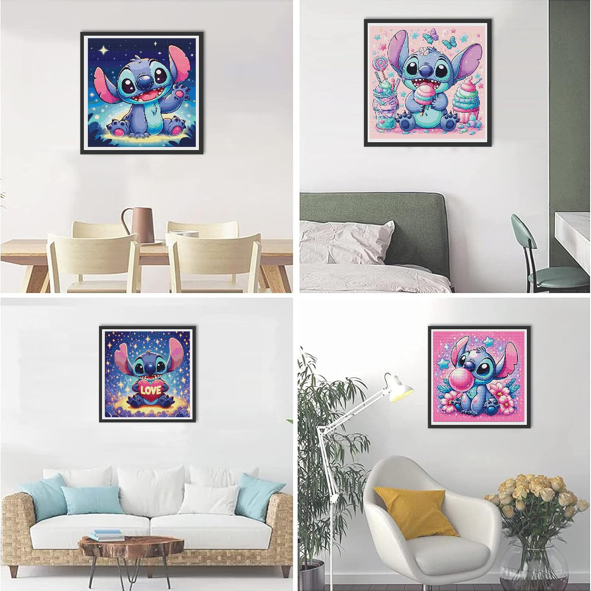 JAKI 4 Pack Cartoon Diamond Art Kits for Adults,Diamond Art Painting Kits for Adults,5D DIY Gem Art Kits for Home Wall Decor(12x12inch) JAKI