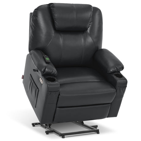 MCombo Extra Wide Power Lift Recliner Chair for Elderly, Lift Chair with Heat and Massage for Big People, USB&Type C Ports, Cup Holders, Faux Leather R7045 (Black, Medium-Wide) MCombo