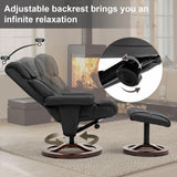 HOMHUM Swivel Recliner Chair with Ottoman, Adjustable Faux Leather Chair, Reclining Chair with Solid Wood Base, Lazy Chair with Footrest for Living Room & Bedroom, Black HOMHUM