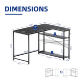 Pamray 43 Inch L Shaped Computer Desk with Reversible Side Storage Shelves, Small Corner Desk for Small Space Home Office,Writing Study Table PC Desk for Bedroom,Espresso Gray Pamray