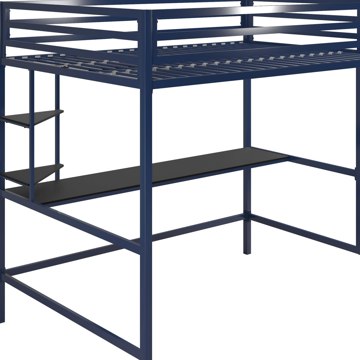 Novogratz Maxwell Metal Full Loft Bed with Desk & Shelves, Navy/Black Novogratz