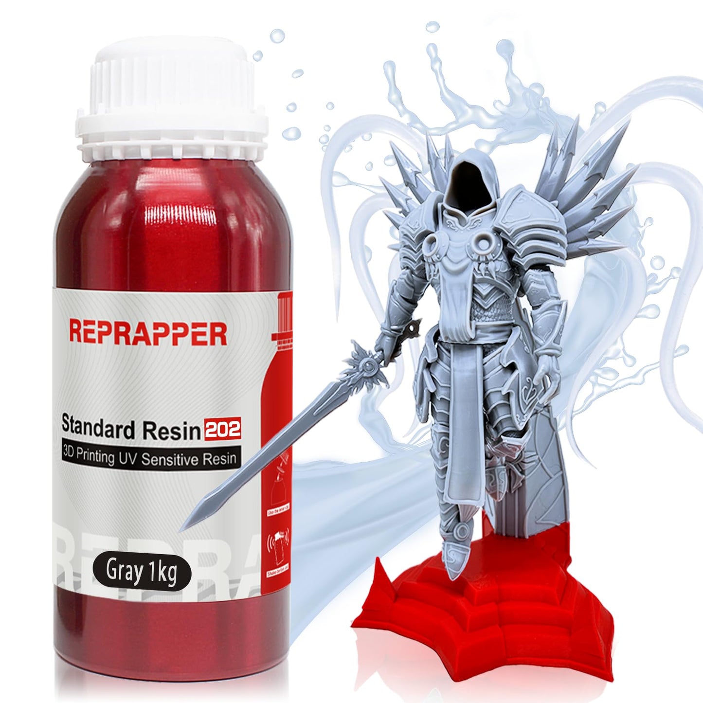 Reprapper ABS-Like 3D Printer Resin, 405nm Fast UV-Curing 3D Printing Resin, Photopolymer Sensitive Gray Resin for LCD Printer, Grey 1000g