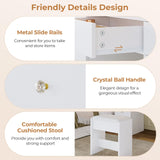 Hasuit Makeup Vanity Desk with Large Lighted Mirror and 9 Drawers, Large Vanity Desk with Storage Rack, Hook, Crystal Handle, White Bedroom Vanity Table Set with Charging Station, Lights Adjustable Hasuit