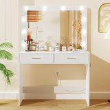 usikey Vanity Desk with Large Lighted Mirror, Makeup Vanity with 10 Lights, 2 Drawers & Power Strip, Vanity Desk Set, Dressing Vanity Tables for Women Girls, Bedroom, White usikey