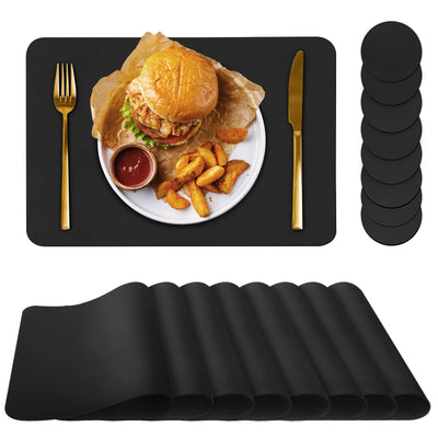 Bacgnyer Placemats Set of 8, Placemat with Coasters Heat Stain Scratch Resistant Non-Slip Waterproof Oil-Proof Washable Wipeable Outdoor Indoor for Dining Patio Table Kitchen Decor and Kids (Black 8)