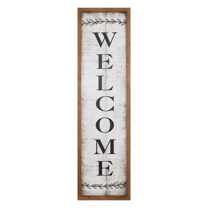 Large Antique Wood Framed Vertical Welcome Sign for Front Door, Porch, Farmhouse Country Welcome Sign Decor, Freestanding or Wall Mount, 36 Inch - WoodArtSupply