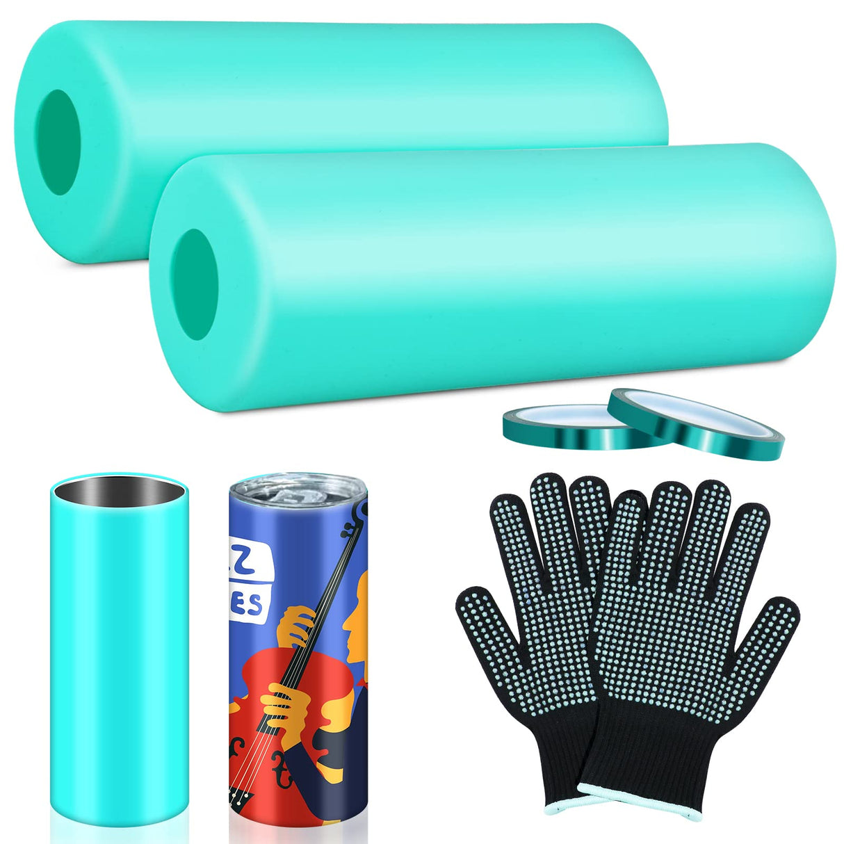Hysagtek 2 x Sublimation Silicone Wraps for Tumblers 20oz Seamless Sublimation, Silicone Tumbler Wraps, Silicone Sleeves for Sublimation, with Gloves, Heat Tape for Sublimation Tumbler Heat Press Hysagtek