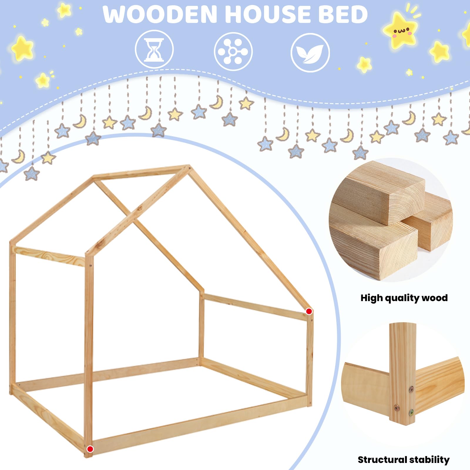 Merax Montessori Full Size Wooden House Bed Frame for Kids - Sturdy, Easy Assembly, Noise-Free - WoodArtSupply