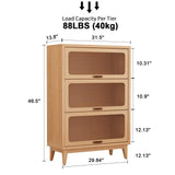 AQIMUELE Solid Wood Bookcase with Glass Doors, 3 Shelf Bookshelves and Bookcases, Mid Century Modern Bookshelf with Glass Doors, Kitchen Pantry Cabinet (Natural, 31.5" W) AQIMUELE